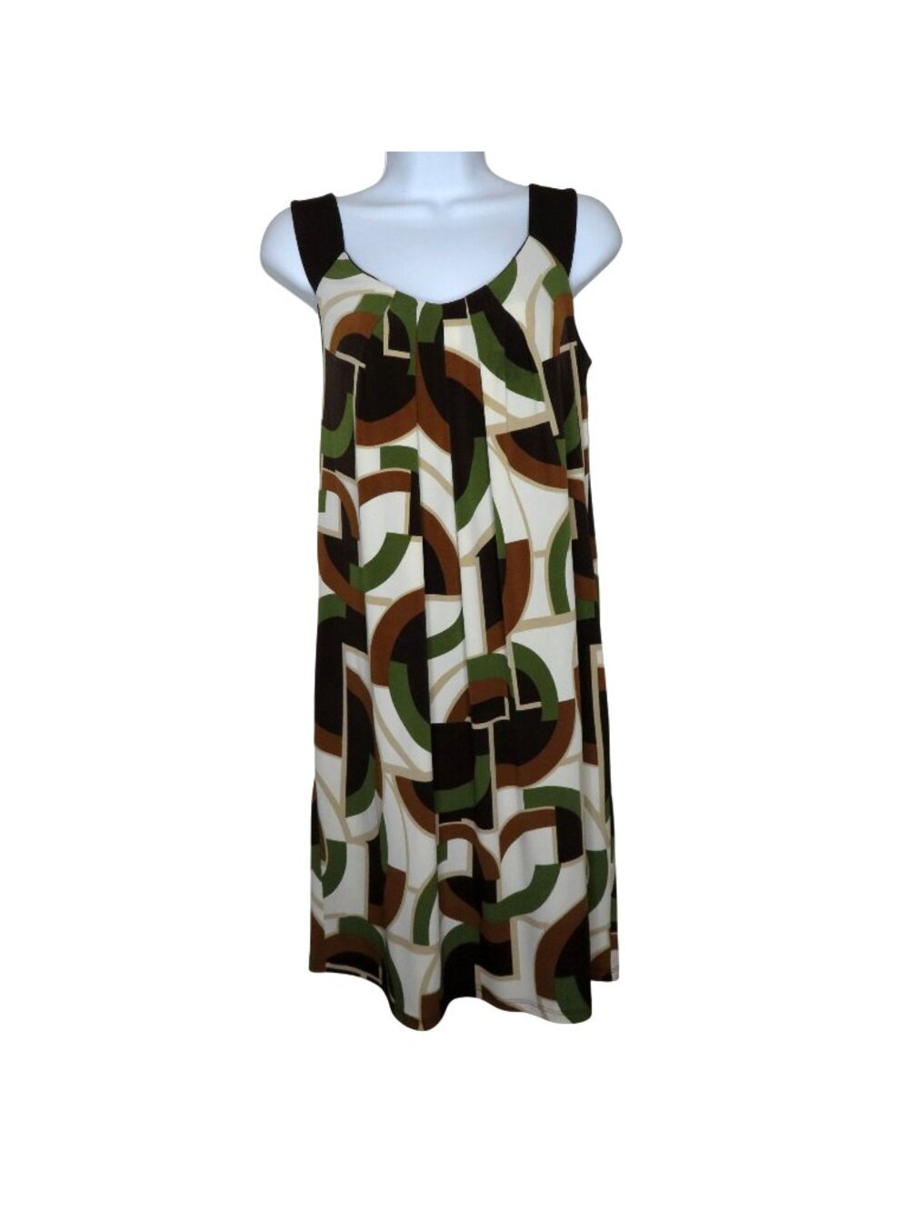 Vintage Maggy L Geometric Print Sleeveless Dress 6 Slit Pockets Pleated Front